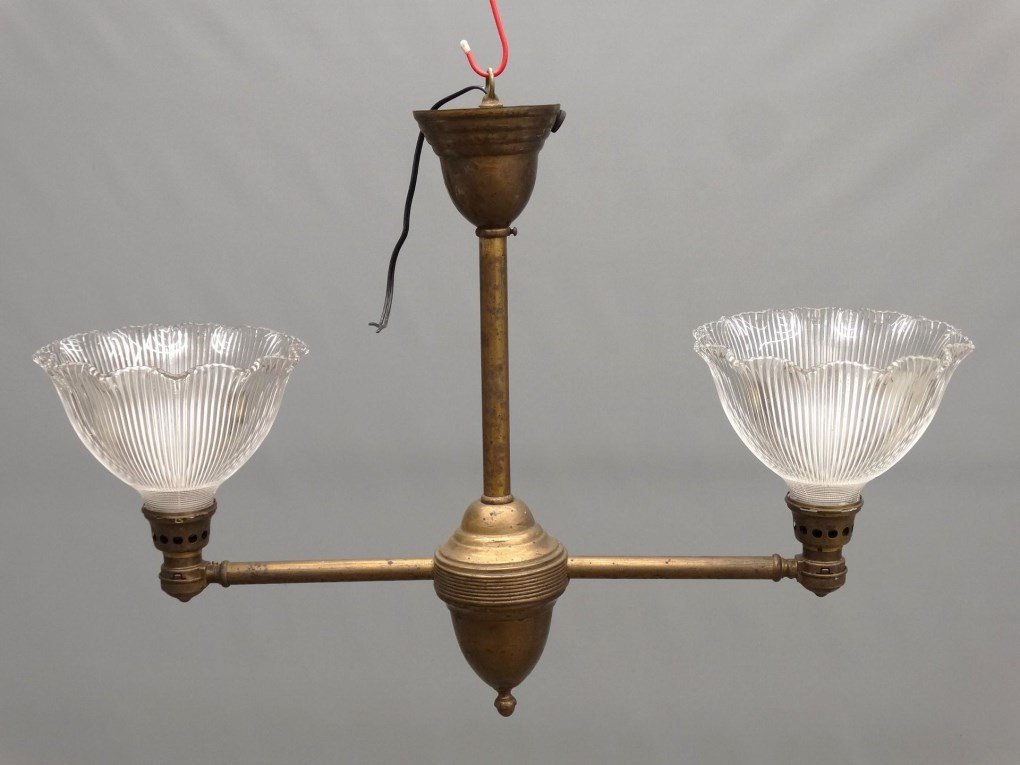 Hanging Light Fixture: C. 1900's hanging light fixture. 29" W., 21" Ht..