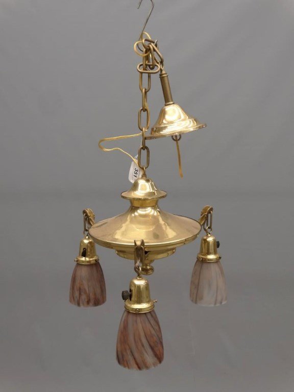 Hanging Light Fixture: Hanging light fixture with (3) shades.