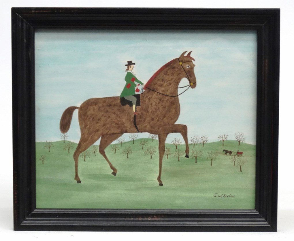 Evelyn S. Dubiel (Ct. b. 1922): Evelyn S. Dubiel (Ct. b. 1922), "A Man Goes A Courting", watercolor. 7 1/8" x 8 3/4".