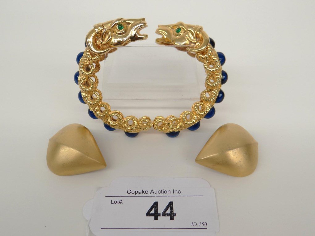 Jewelry Lot: Jewelry lot including rams head bracelet (3" D.), and pair of earrings signed "Givenchy Paris/New York".