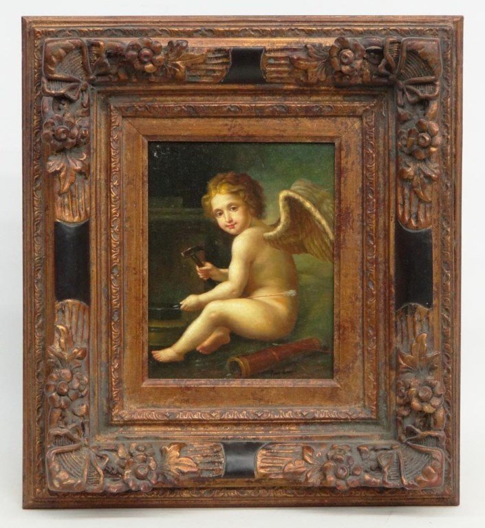 Amy Powell, Angel With Hammer: Amy Powell, Angel with hammer, oil on wooden panel. Work 10" x 8".