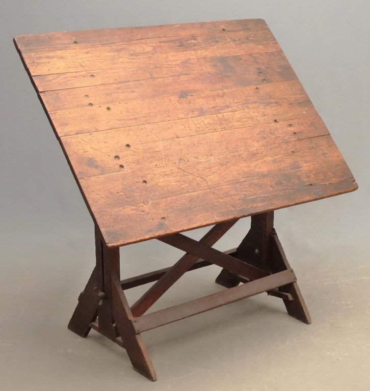 Drafting Table: Early drafting table. Top 42" x 31 1/2".
