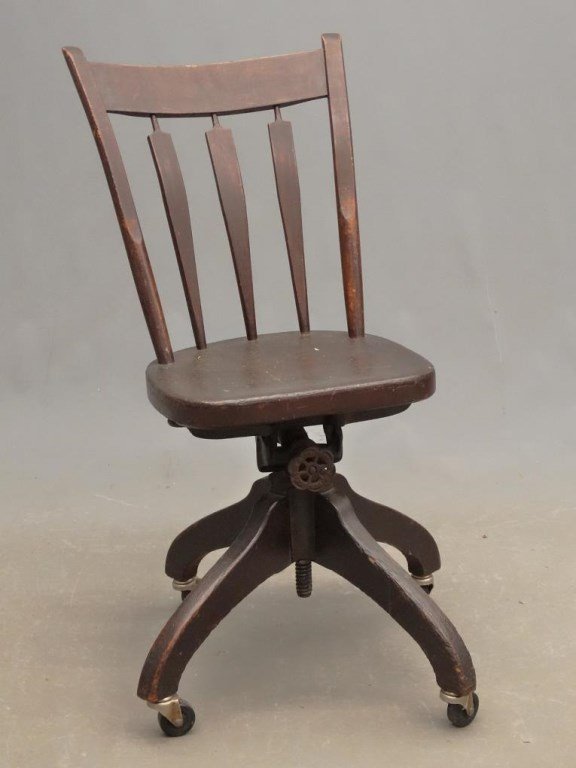 Windsor Chair: 19th c. Windsor chair with castors. 18" seat Ht., 36" overall Ht..