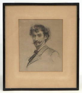 Paul Adolphe Rajon (France 1843-1888): Paul Adolphe Rajon (France 1843-1888), portrait of Whistler, print. Sight 9"x 7 1/2".