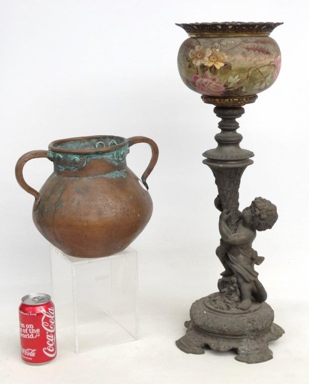 Victorian Oil Lamp Base & Copper Pot (1 of 4)