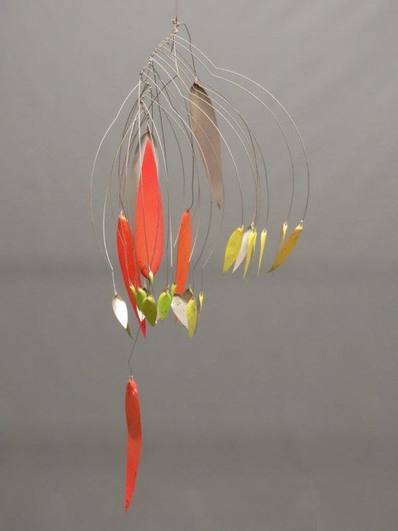 Tin And Wire Mobile: Tin and wire mobile. Approx. 19" L..