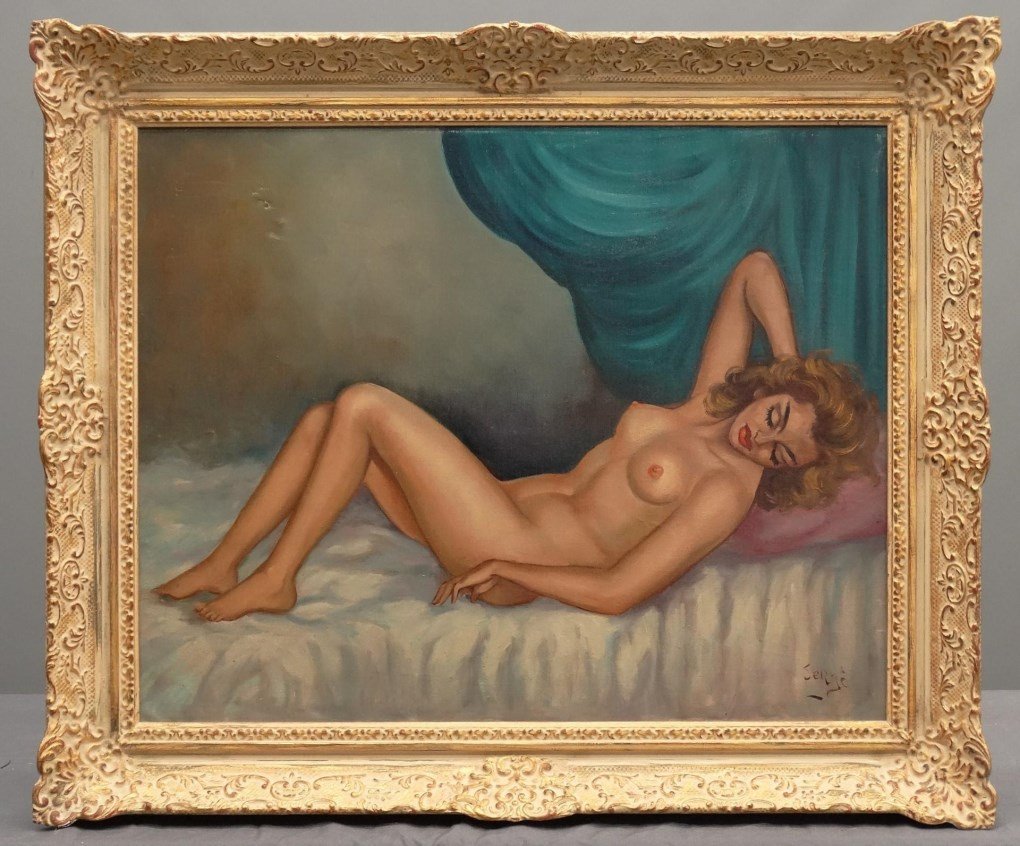 Serge, Reclining Nude: Serge, reclining nude, oil on canvas, signed LRC "Serge". Work 24" x 30".