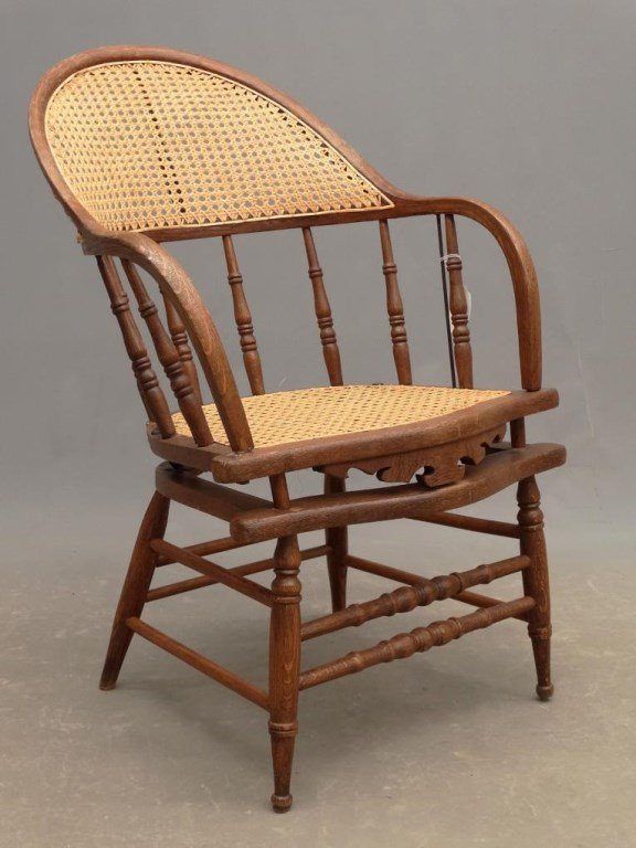 Victorian Chair: Victorian cane seat chair. Reclines. 34" overall Ht..