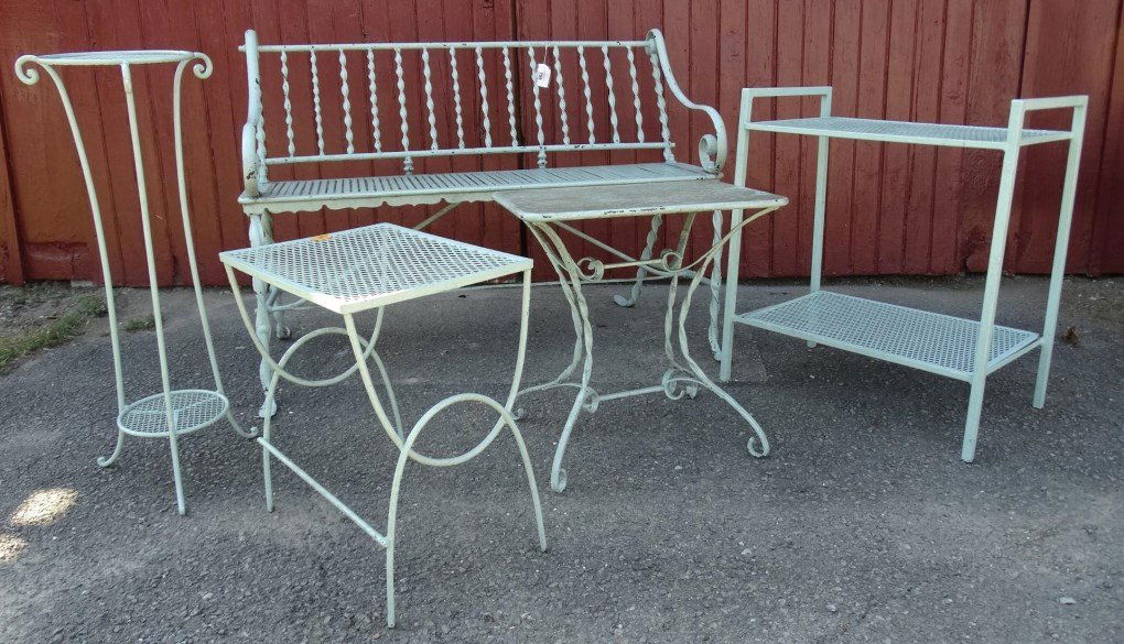 Patio Set: Five piece patio set including bench and tables.