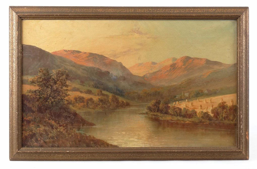Francis E. Jamieson (1985-1950): Francis E. Jamieson (United Kingdom, 1895-1950, also known as W. Richards), landscape, oil on canvas, "Aberfeldy NB", signed LLC "W. Richards". Work 12" x 20".