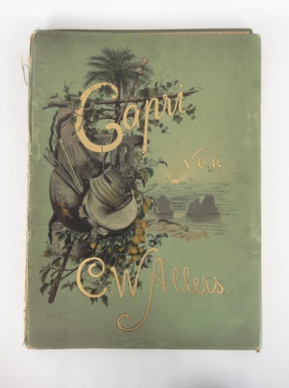 Capri Italy Chromolithograph Folio Book: W. Allers, Capri, Franz Hanfstaengle, Munich: 1892. Folio with numerous chromolithograph prints of Capri, Italy. 20" x 14".