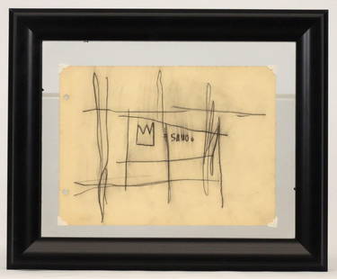 Jean Michel-Basquiat (N.Y. 1960-1988): Jean-Michel Basquiat (N.Y. 1960-1988), "SAMO", pencil on paper. Work 8 1/2" x 11 1/2". SAMO is a graffiti tag used on the streets of New York City from 1977 to early 1980. The character of SAMO was