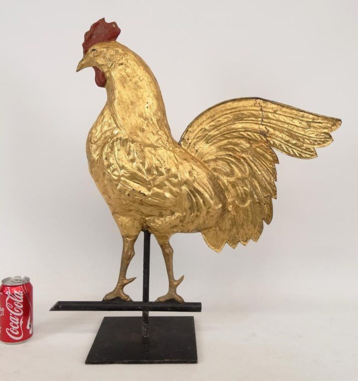 Rooster Weathervane: Rooster weathervane. Cushing & White, Waltham, Mass.. 21" x 25". Stand included.