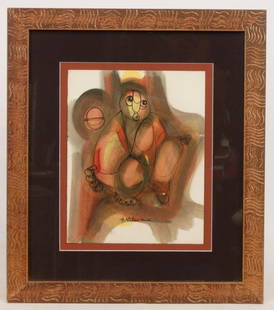 Hargreaves Ntukwana (1938-1999): Hargreaves Ntukwana (South Africa 1938-1999), watercolor or print of a monkey, signed illegibly. Sight 12 1/2" x 10".