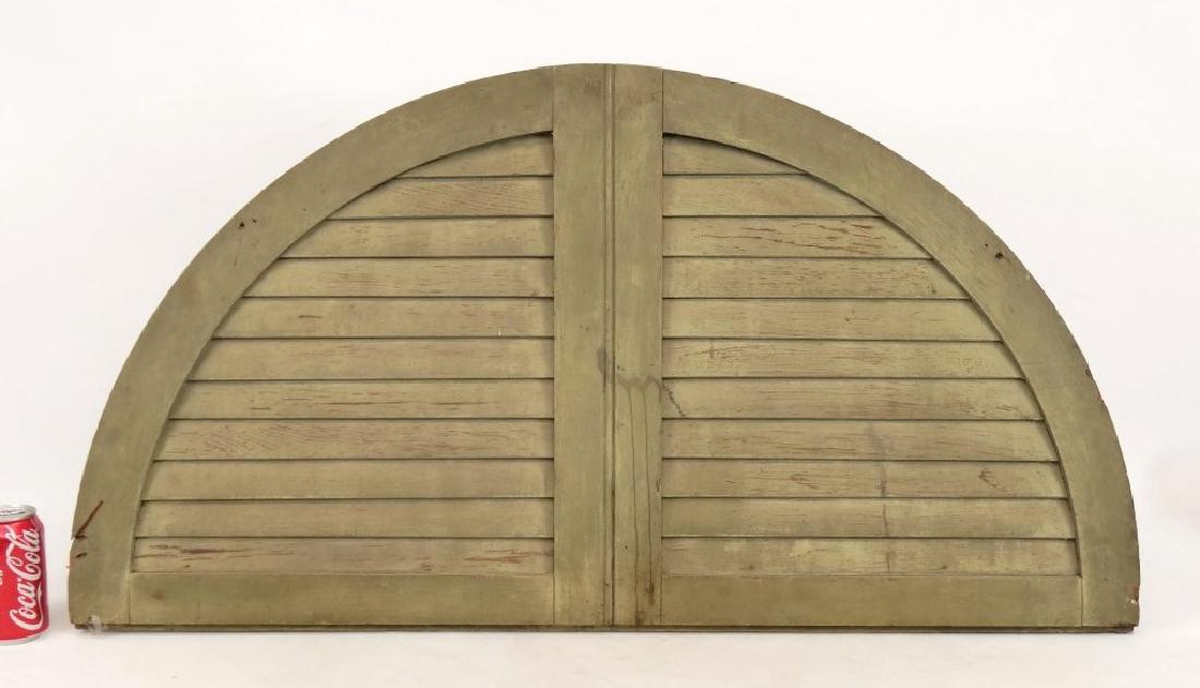 Demilune Vent Architectural Element: 19th c. pine demilune vent architectural element. Original green paint. 40" x 21".