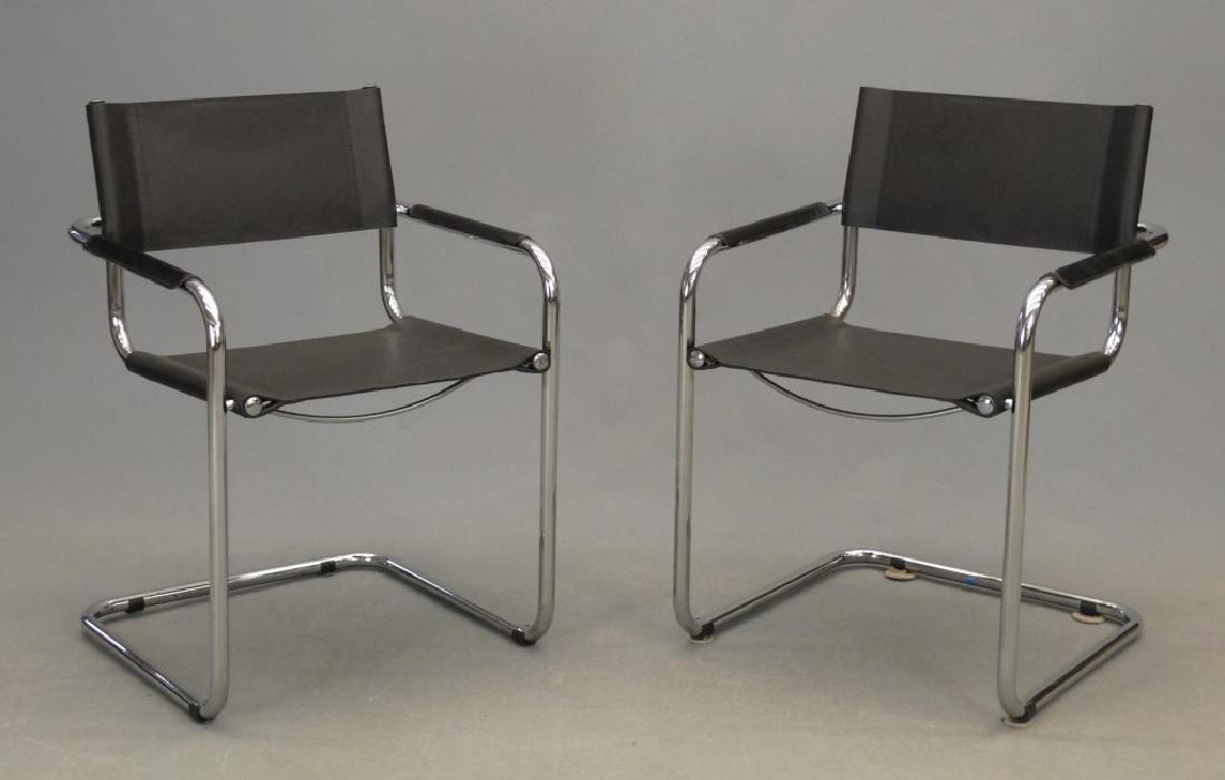 Pair Of Italian Leather And Chrome Chairs (1 of 8)
