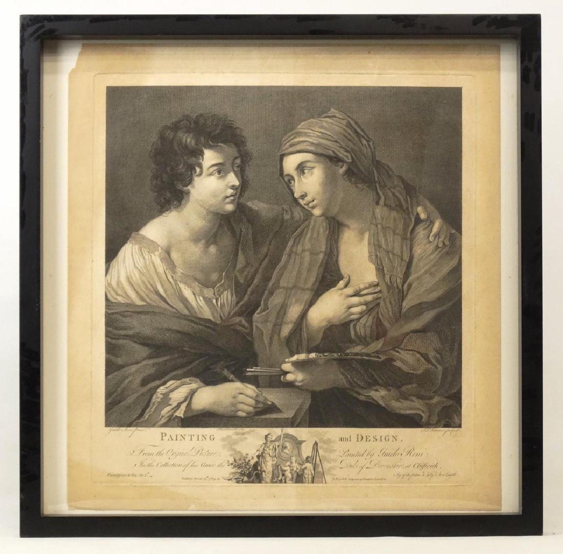 After Guido Reni: After Guido Reni After Guido Reni, S. F. Ravenet (engraver), Allegory of “Painting and Design”, John Boydell, London: March 25, 1769, black and white engraving.