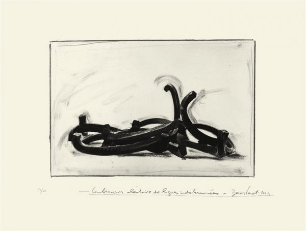 VENET Bernar "Combinaison aléatoire de lignes : VENET Bernar "Combinaison aléatoire de lignes indéterminées" very rare artwork Original lithograph on "Rivoli" Ivory paper in 2 passings, signed and numbered on 40 exemplaries by the artist at the 