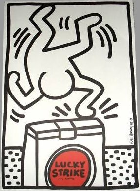 HARING Keith "Lucky Strike" white: HARING Keith(After) "Lucky Strike" white Silkscreen in colors Design Keith Haring New York For Lucky Strike Switzerland Art Consult Peirre Keller, Printed by Albin Uldry Bern Size : 60x43 cm