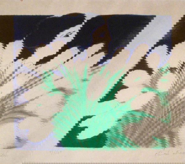 Femme au bouquet de fleur: ANDRE BRASILIER (born in 1929) Lithograph in colors - signed and numbered 71/175 exemplaries in pencil by the artist - 39 x 47 cm