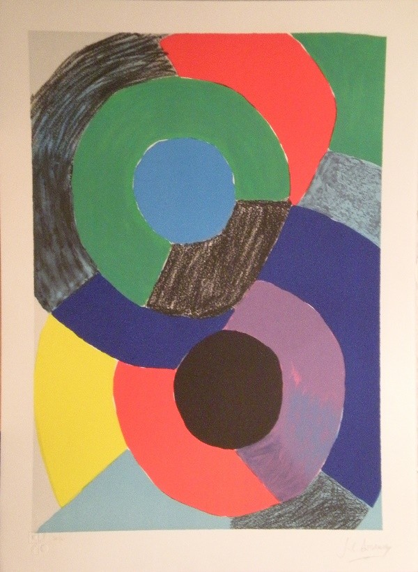 lithograph in colors: DELAUNAY Sonia original lithograph in colour signed with a pencil by Delaunay's grandson + seal of the foundation - 76 x 56 cm