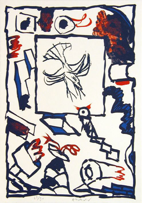 Manchette: PIERRE ALECHINSKY - 1994 - Lithograph in colors signed and numbered on 90 exemplaries with a pencil by the artist - 64,5 x 45,5 cm