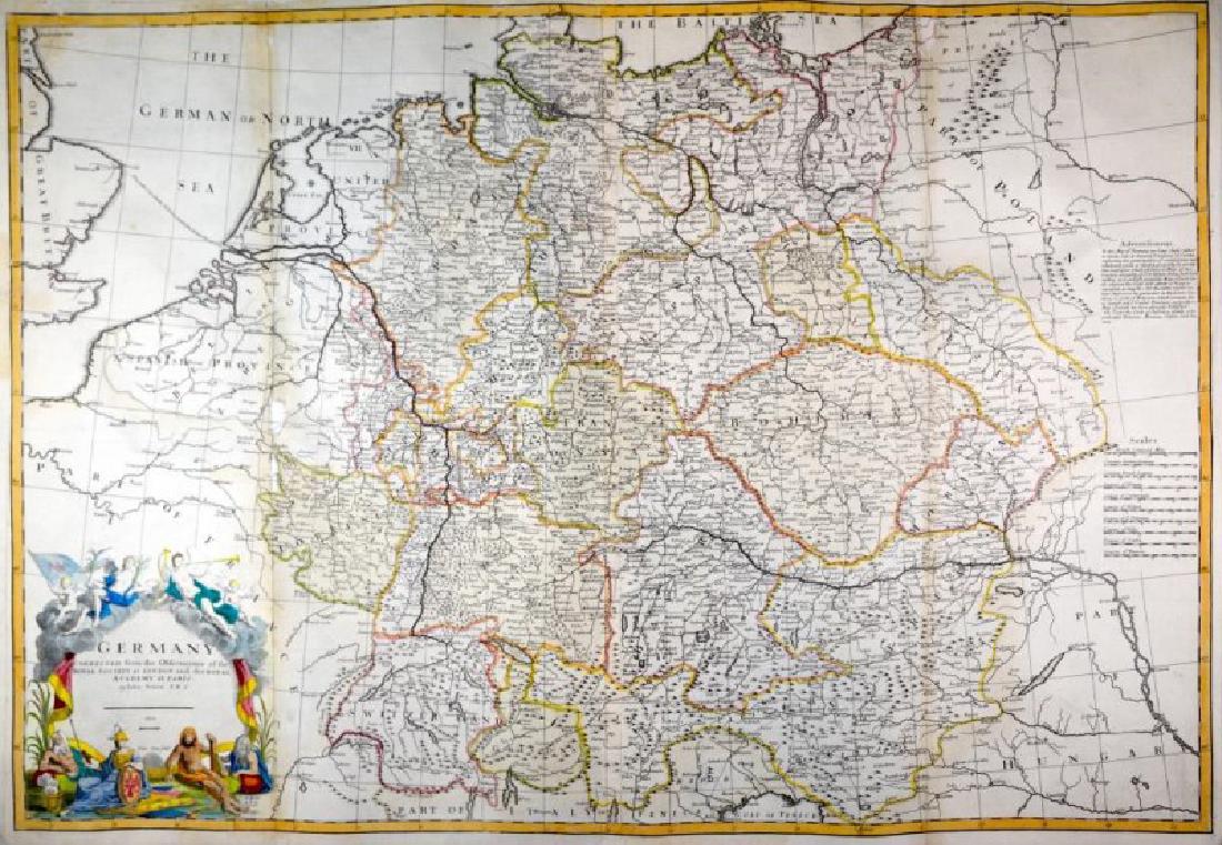 MAP OF GERMAN, CIRCA 1710: By John Senex. Plate Size: 26 x 38 in (66 x 96.5 cm). Paper Size: 27 x 38 1/2 in (68.6 x 97.8 cm).