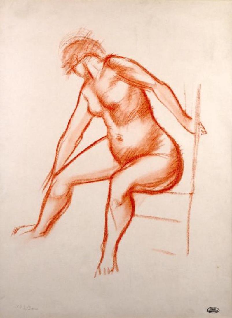 ANDRÉ DERAIN (French, 1880-1954): Study of a seated female nude. Lithograph. Edition 123/300. Stamped with the artist's atelier stamp "Atelier André Derain" lower right. Paper size: 23 1/2 x 17 3/4 in (59.7 x 45 cm). Framed: 30 1/4 x