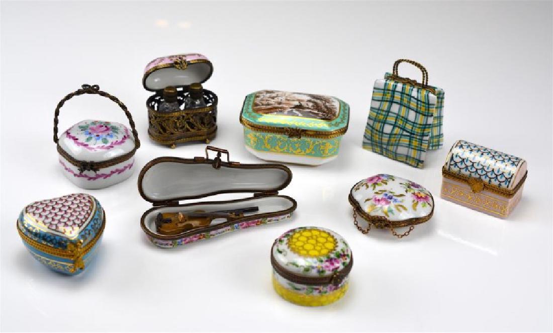 LOT OF NINE FRENCH PORCELAIN DRESSER BOXES (1 of 4)