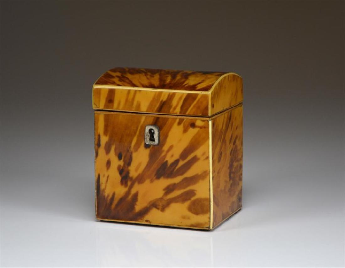 ANTIQUE TORTOISE SHELL LINED TEA CADDY (1 of 8)