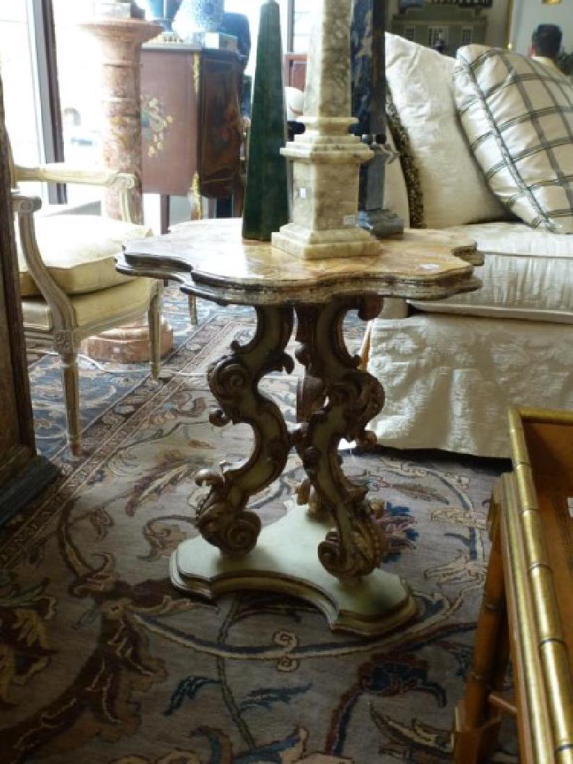 French Painted Pedestal Table with Faux Marble Top (1 of 1)