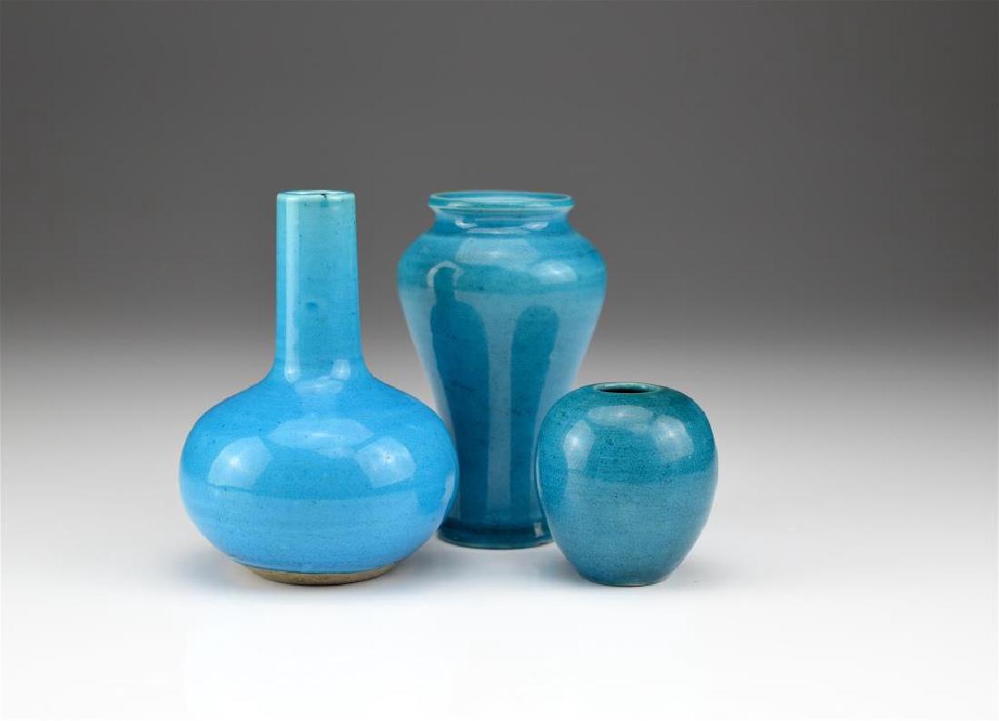 THREE MINIATURE TURQUOISE-GLAZED PORCELAIN VASES (1 of 6)