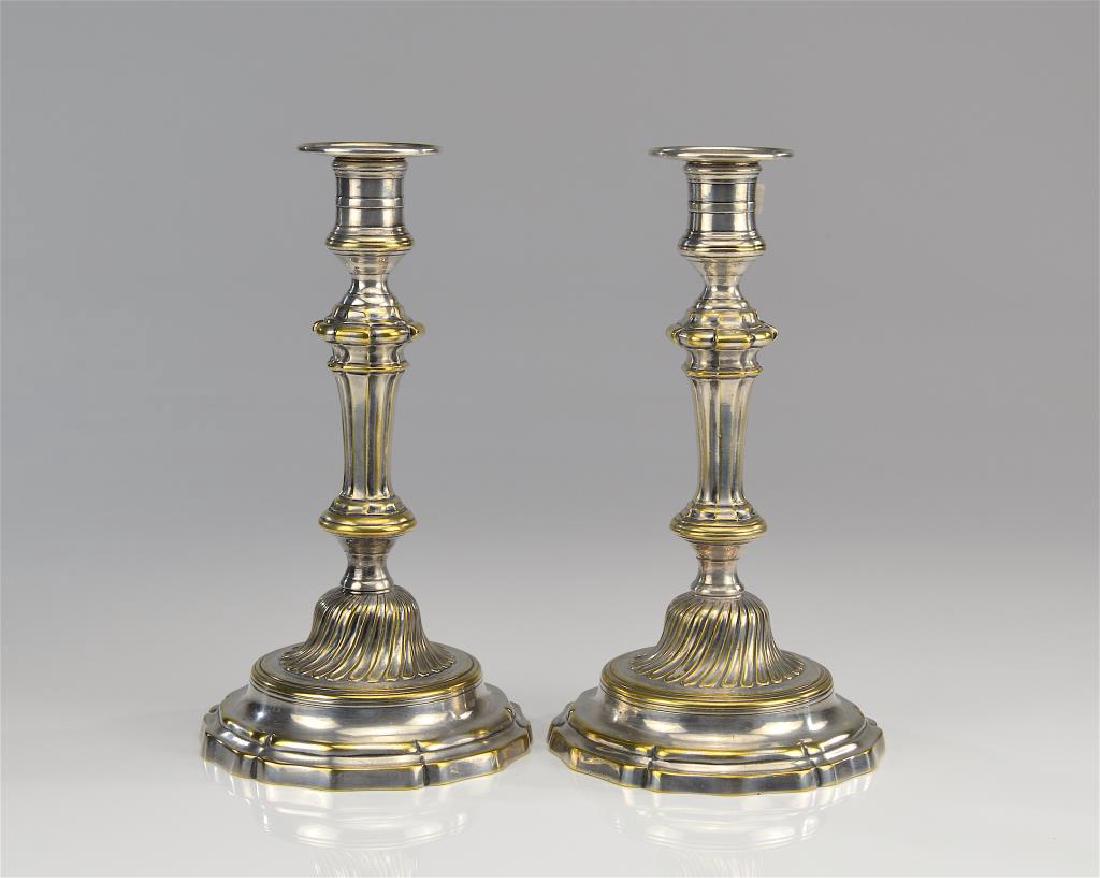 Pair of 18th C French silver plated candlesticks (1 of 2)