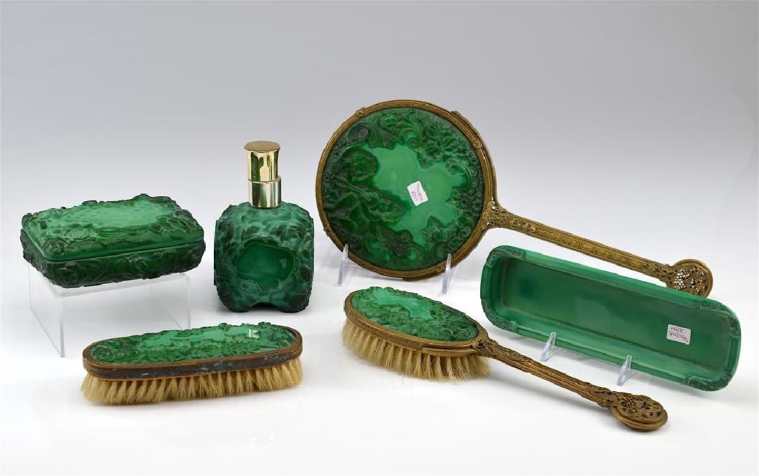 Art Deco malachite glass vanity set (1 of 6)