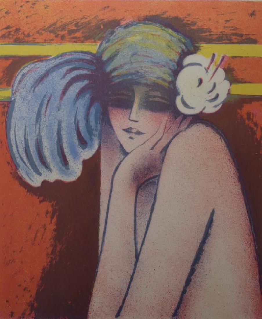 JEAN-PIERRE CASSIGNEUL (French, b. 1935): Woman in a Blue ScarfColour lithograph Signed and numbered 49/150 in pencil to marginSize: 21 x 17.5 in (53 x 44 cm)