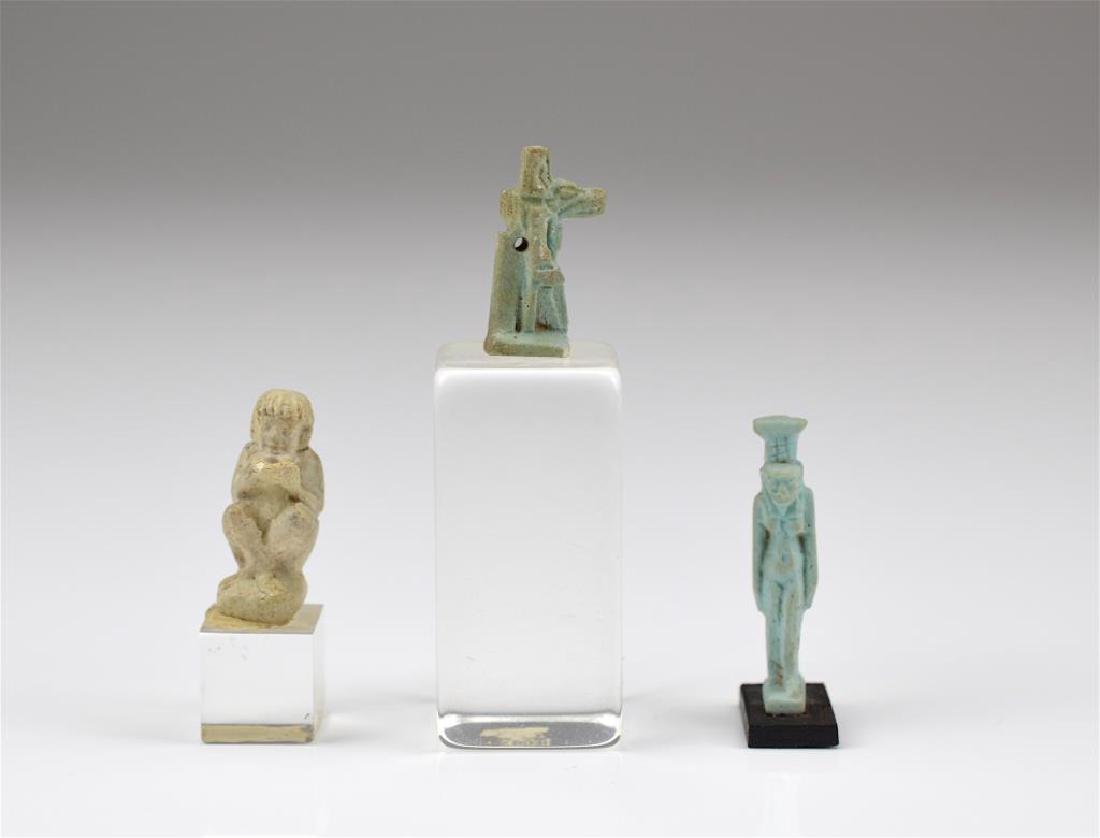 THREE ANCIENT EGYPTIAN FAIENCE GLAZED FIGURES (1 of 7)