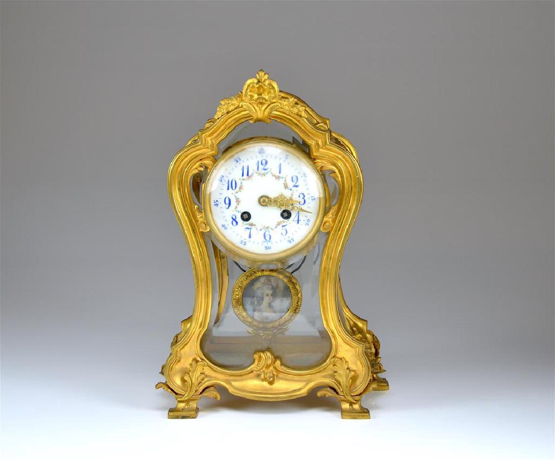 FRENCH BRONZE & GLASS MANTLE CLOCK (1 of 7)