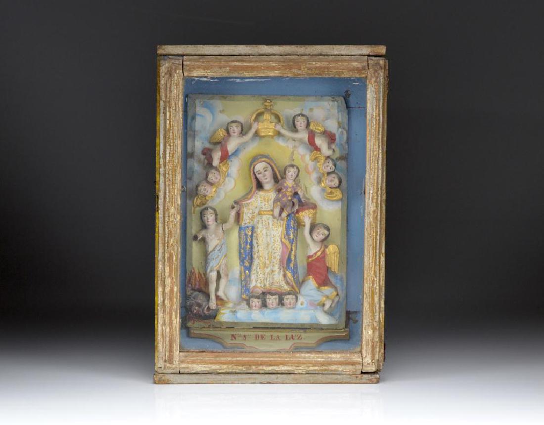 AN EARLY CARVED WOOD & POLYCHROME SHRINE (1 of 1)