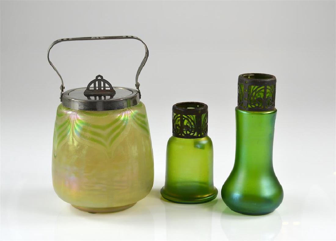 Three Art Nouveau iridescent glass pieces (1 of 4)