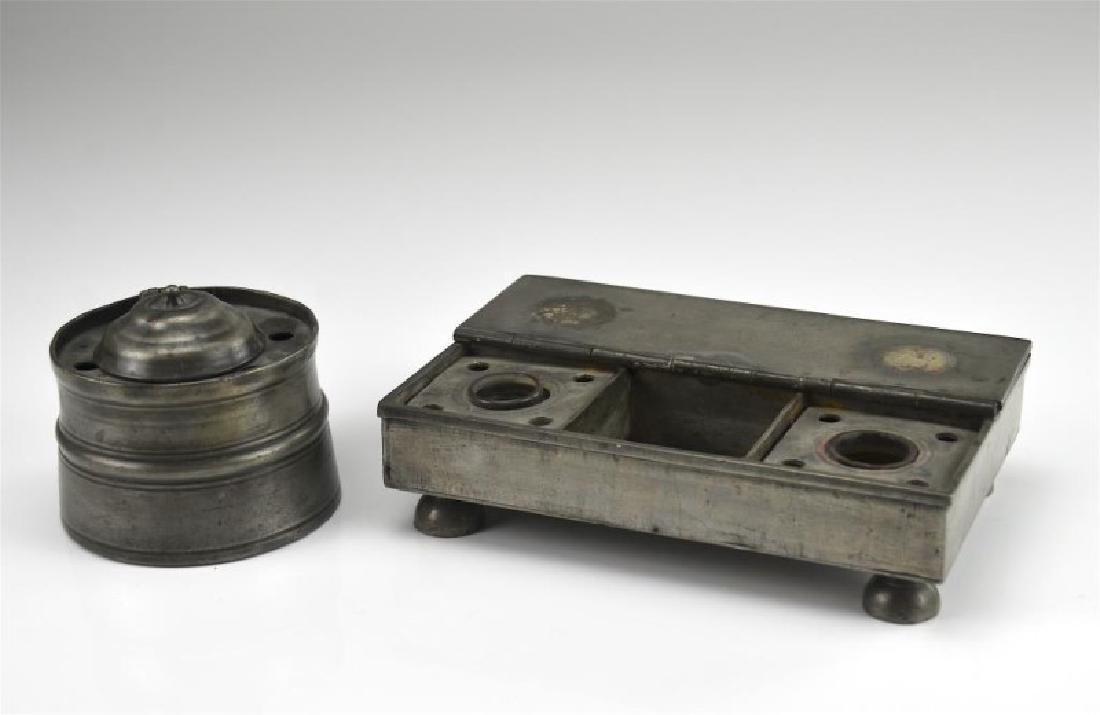 18th C early pewter inkstand and a large inkwell (1 of 2)