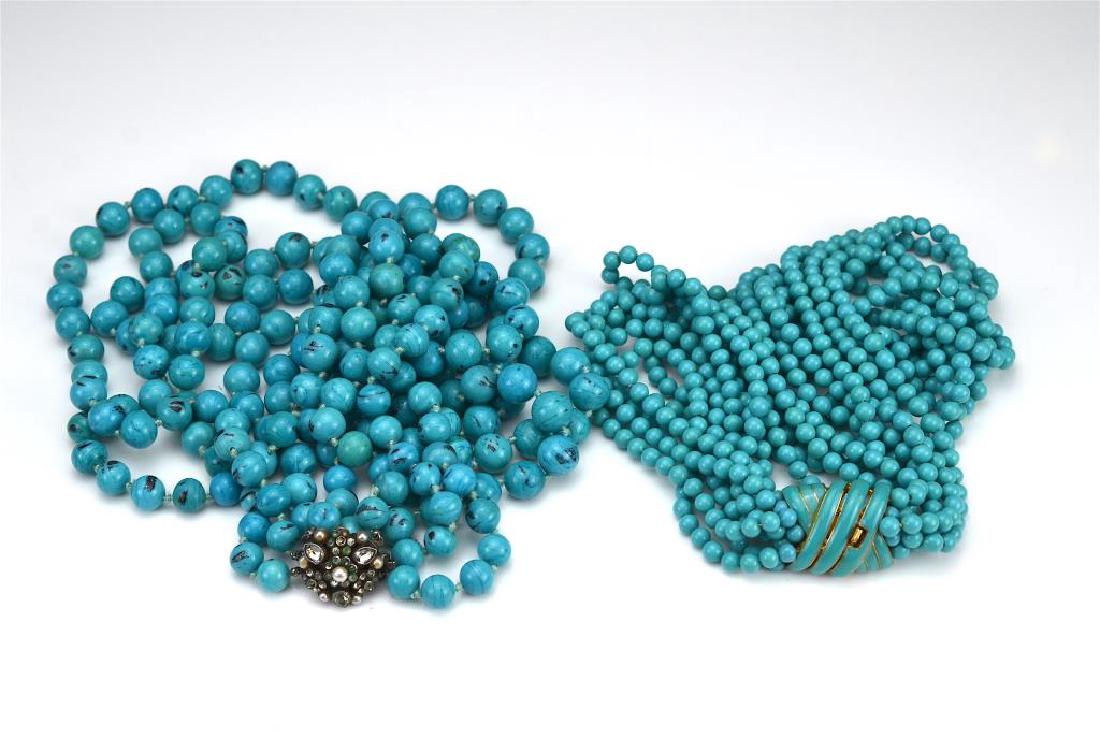 Two faux turquoise multi strand beaded necklaces (1 of 4)