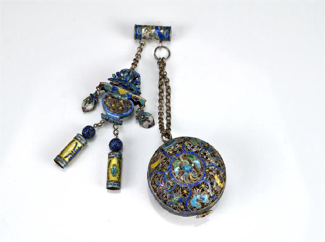 Chinese export enamelled silver parfumier pendant (1 of 9)