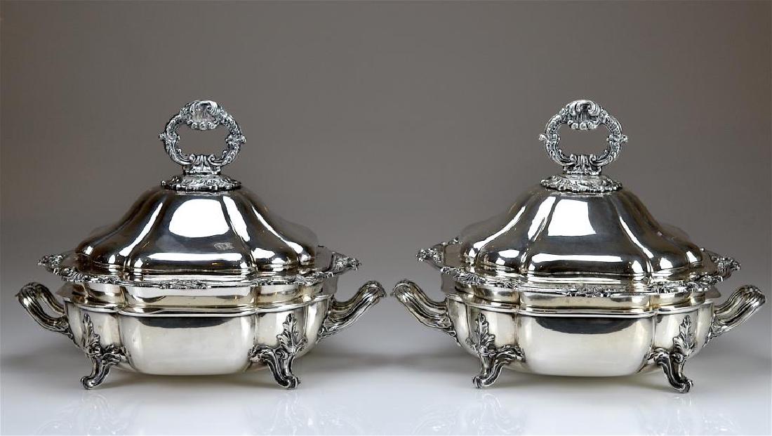 Pr 19th C Sheffield plate covered entree dishes (1 of 6)