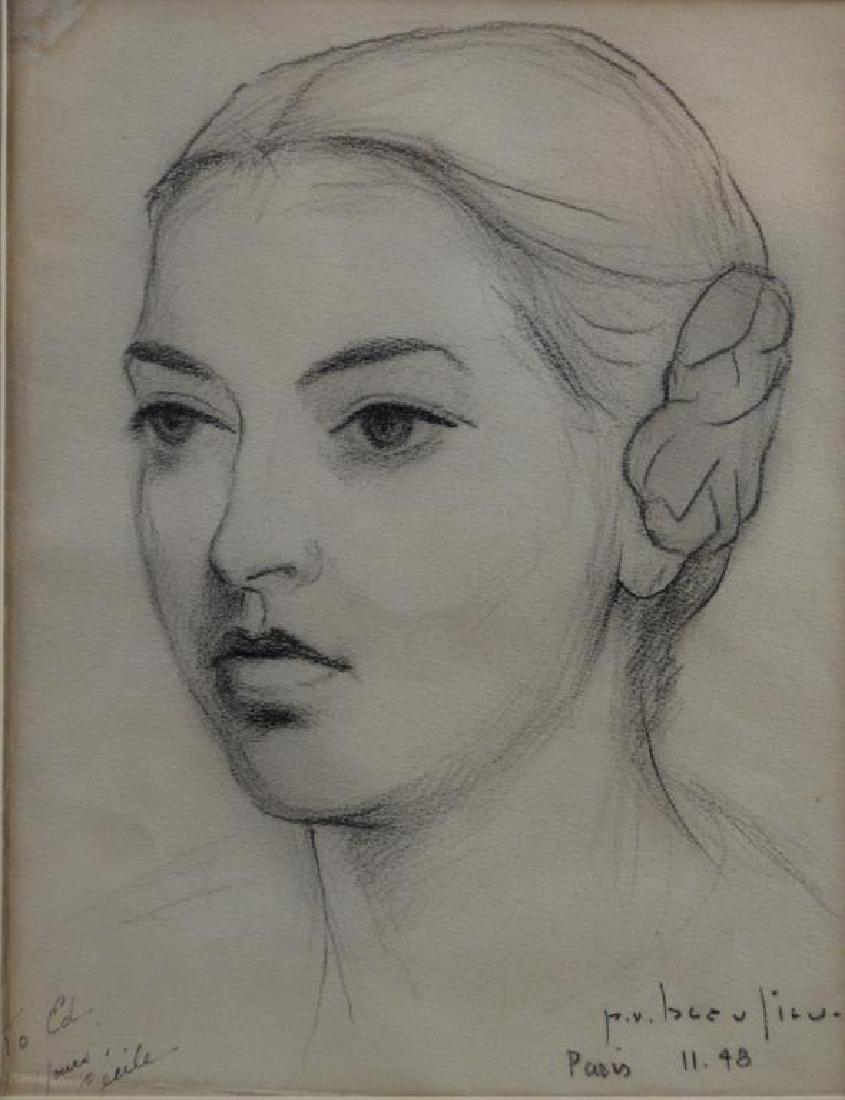 PAUL VANIER BEAULIEU (Canadian, 1910-1996): Portrait of a LadyGraphite on paperSigned and dated Paris 11.48 lower right Indscribed lower left Size: 10 x 7.75 in (25 x 20 cm) (sight)