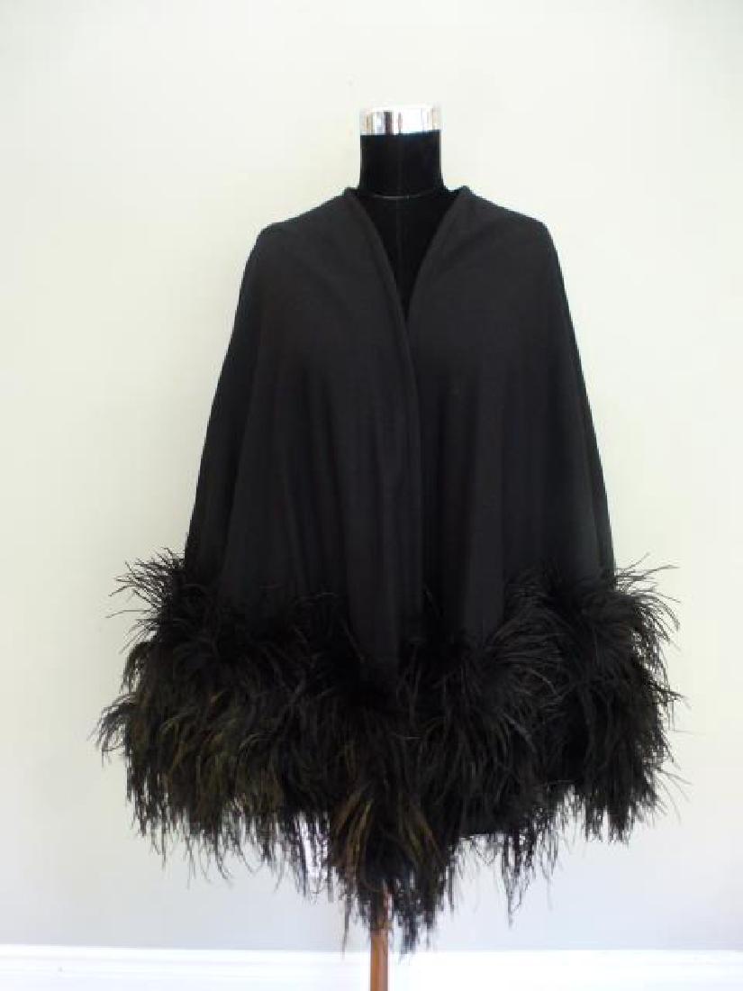Vintage black wool & ostrich feather cape (1 of 2)