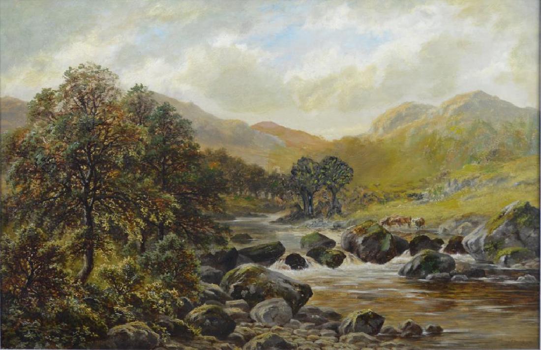 DAVID BATES (BRITISH, 1840-1921): On the Clyuredoy, North Wales Oil on canvas Signed and dated indistinctly lower right Size: 16 x 24