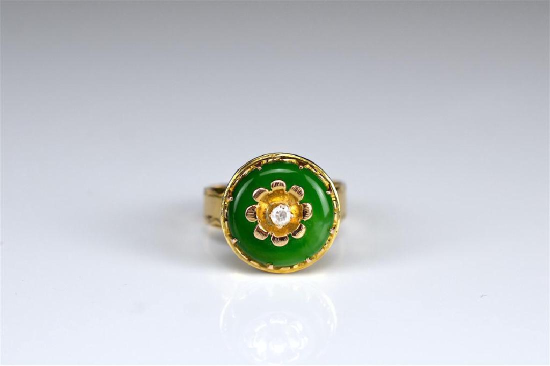 Yellow gold, jadeite, and diamond ring (1 of 3)