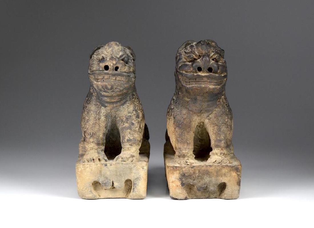 PAIR OF CHINESE CLAY LION ROOF BRICK TILES (1 of 4)