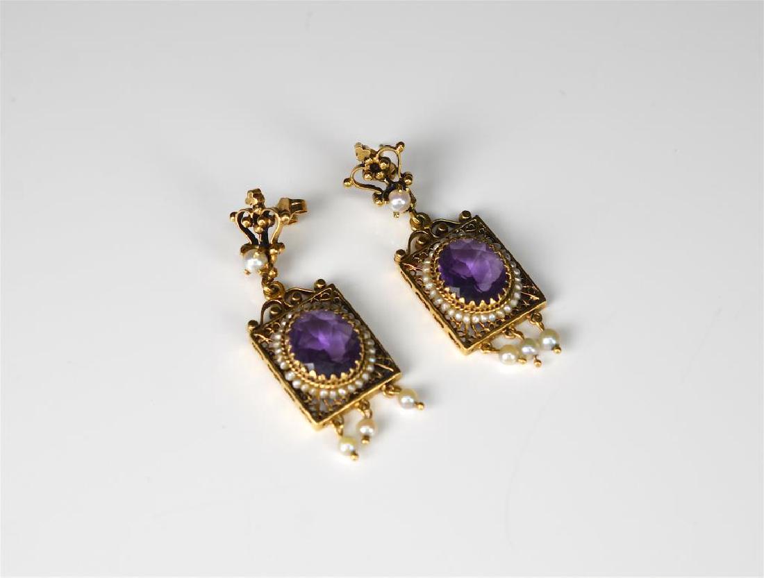 PAIR OF GOLD, AMETHYST, AND SEED PEARL EARRINGS (1 of 4)