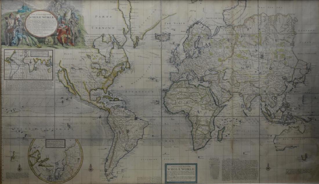 FRAMED WORLD MAP BY HERMAN MOLL, 1719 (1 of 7)